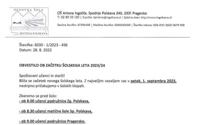 OBVESTILO OB ZAČETKU ŠOLSKEGA LETA 2023/24