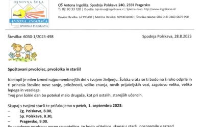 Spoštovani prvošolec, prvošolka in stariši!