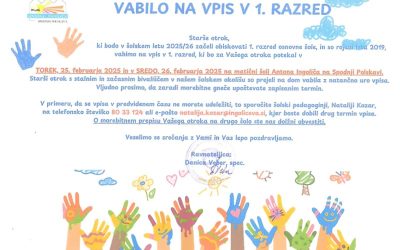 OBVESTILO O VPISU OTROK V 1. RAZRED V ŠOLSKEM LETU 2025/26