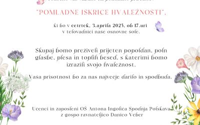 Vabilo na pomladno prireditev POMLADNE ISKRICE HVALEŽNOSTI
